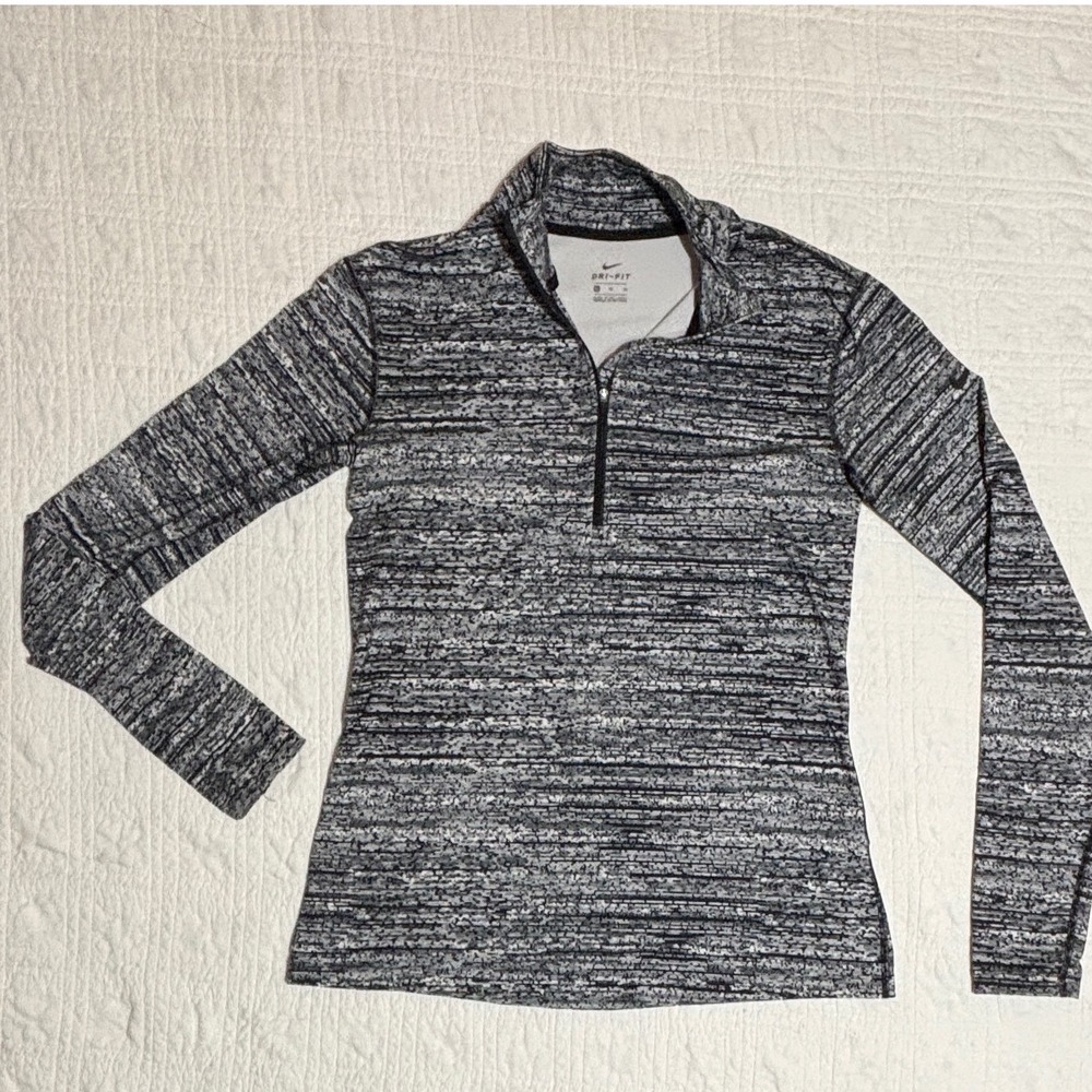 Nike Pullover Women XL Black White Running Dri-FIT Quarter Zip Static Print